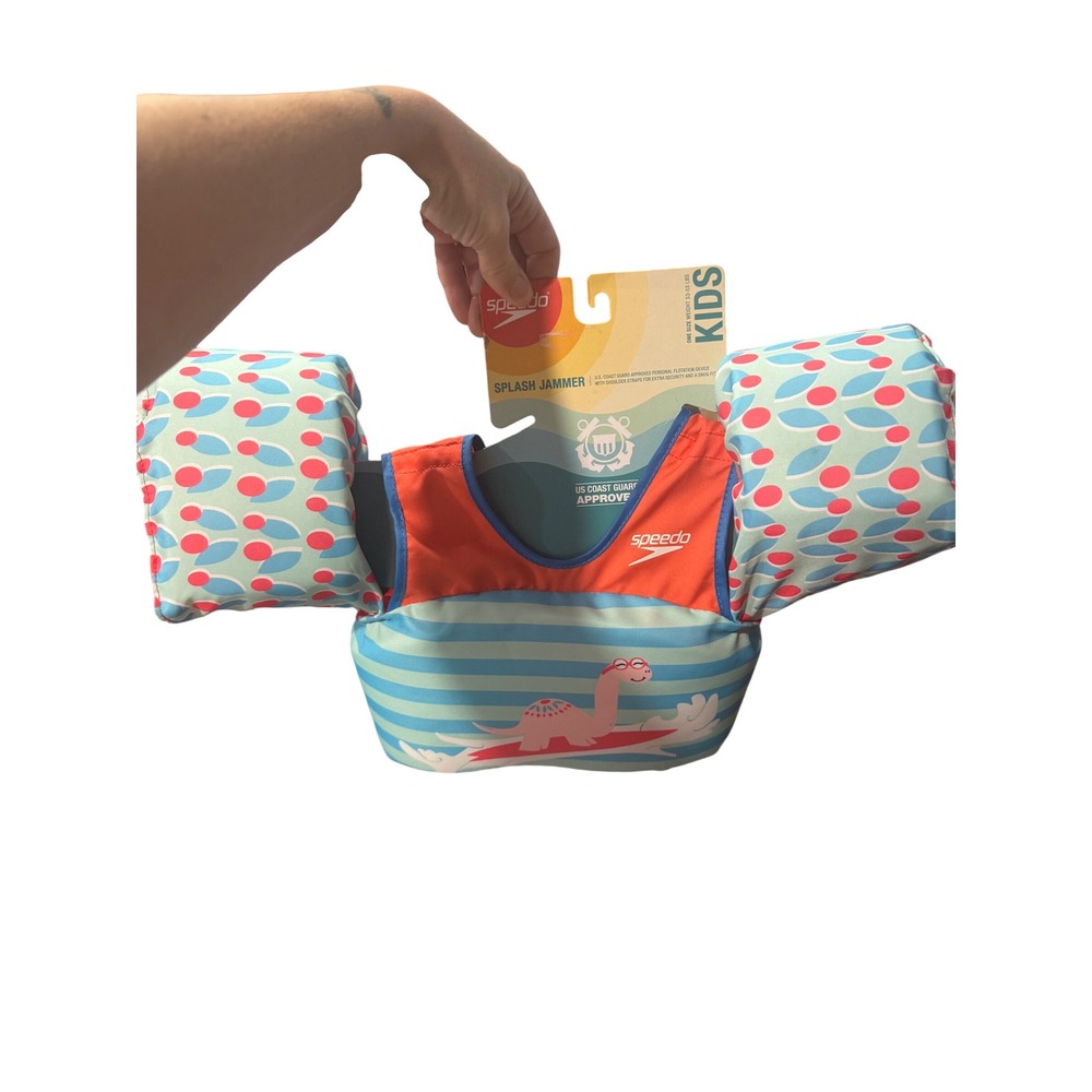 Speedo Kids Splash Jammer Life Vest PFD 33-55 lbs Dinosaur Blue Orange NEW